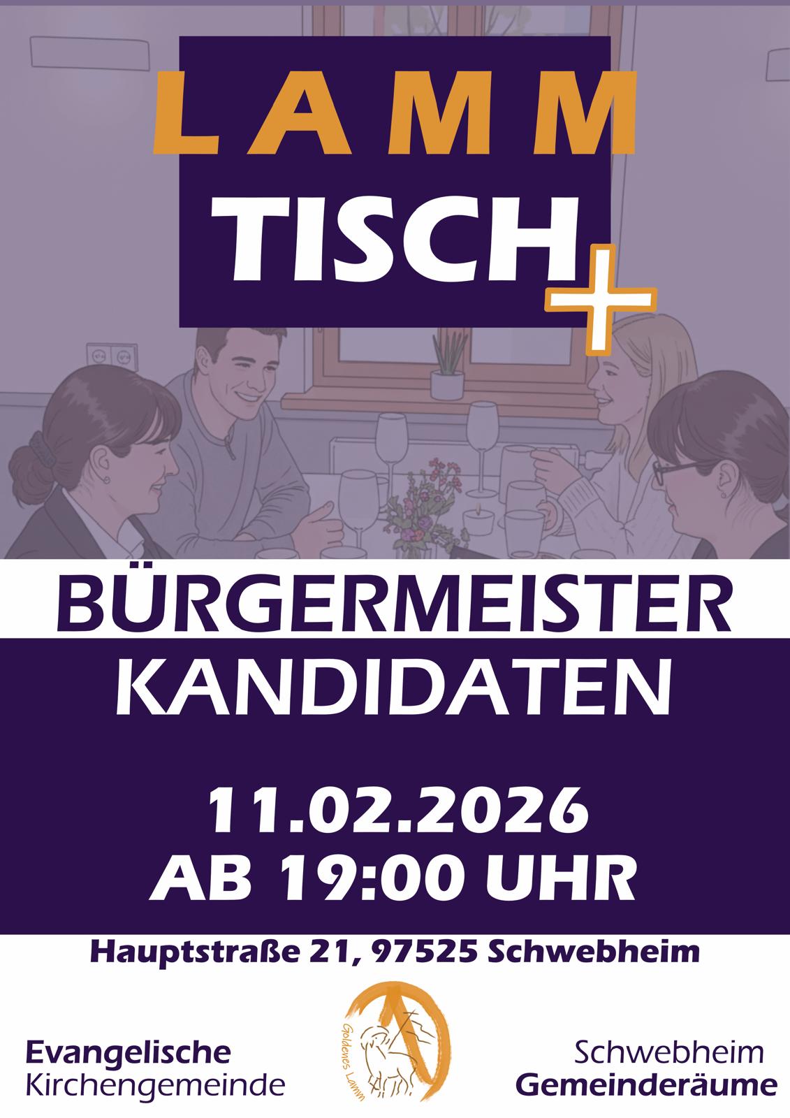 Lamm Tisch mit den Bürgermeisterkandidaten zur Schwebheimer Kommunalwahl am 11.02. um 19 Uhr im Lamm Schwebheim